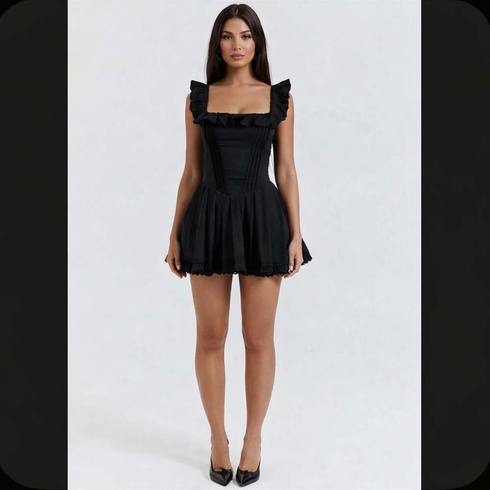 House of CB Jemima Black Ruffle Corset Mini Dress Size S